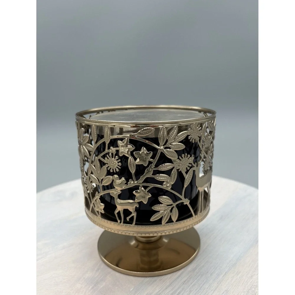 BBW candle & Holder White Barn Black Cherry Merlot Wick Scented
